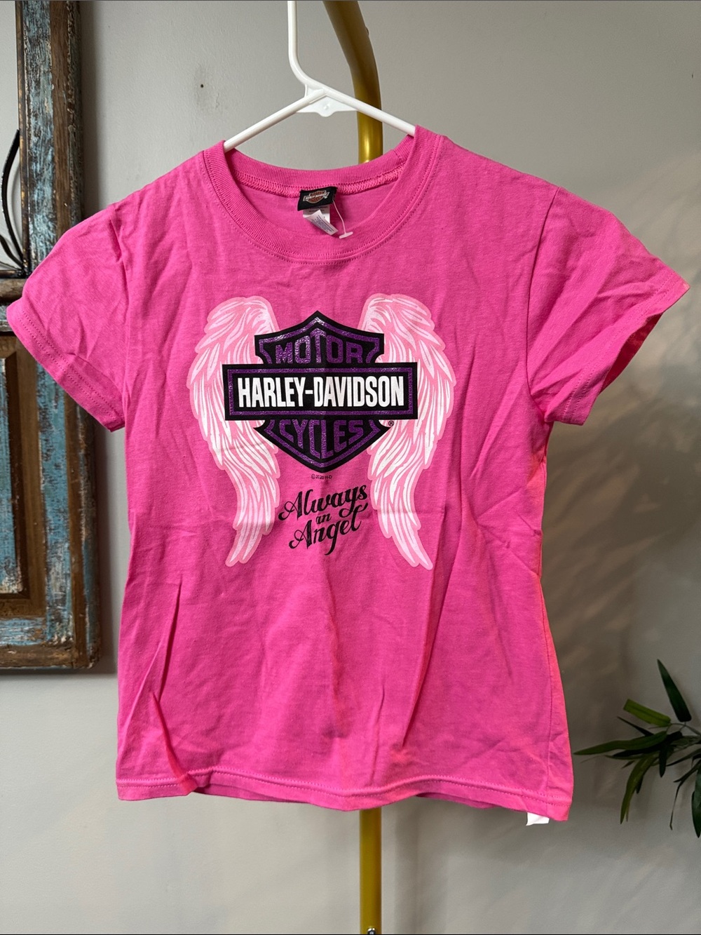Harley-Davidson Pink Girls' Short Sleeve Angel Wing Graphic Tee